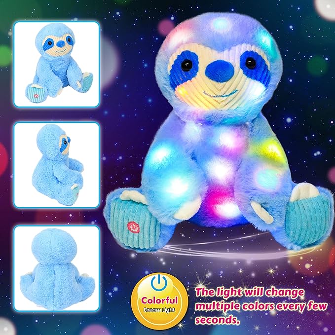 Cuteoy Light-up Plush Blue Sloth LED Stuffed Animal Birthday Christmas Plushies Toy Gifts for Kids Toddler Girls, 10.5"-CubbioJoy