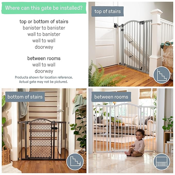 Ingenuity Decorative Extra Tall Baby Gate & Dog Gate, 28.5"-48" Wide, 36" Tall, Hardware or Pressure Mounted, Install on Top or Bottom of Stairs, Banister, or Doorway - Bronze-CubbioJoy