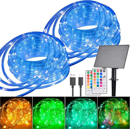 99FT Solar Rope Lights Outdoor Waterproof, 300 LED String Light USB & Solar Powered with Remote Control, 18 Colors Changing Fairy Tube Lighting for Outside Indoor Patio Pool Christmas Decor-CubbioJoy