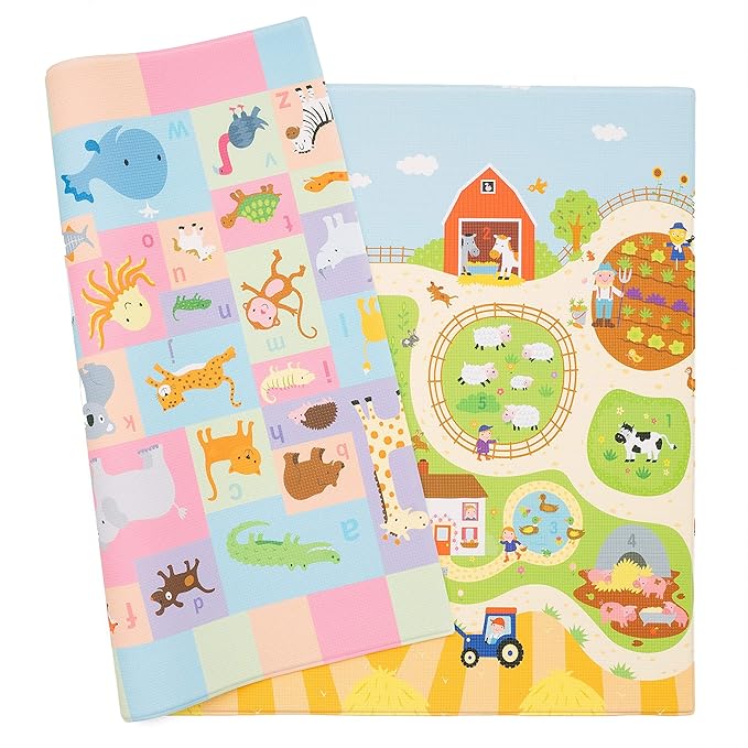 Baby Care Play Mat - Playful Collection (Busy Farm, Large) - Play Mat for Infants – Non-Toxic Baby Rug – Cushioned Baby Mat Waterproof Playmat – Reversible Double-Sided Kindergarten Mat-CubbioJoy