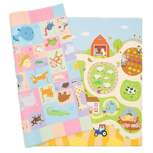 Baby Care Play Mat - Playful Collection (Busy Farm, Large) - Play Mat for Infants – Non-Toxic Baby Rug – Cushioned Baby Mat Waterproof Playmat – Reversible Double-Sided Kindergarten Mat-CubbioJoy