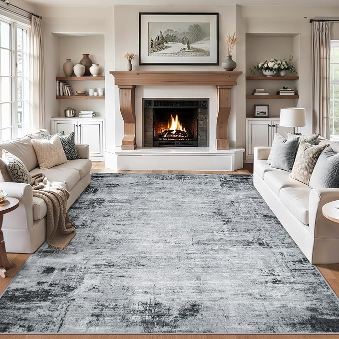 6x9 Area Rugs for Living Room - Washable Rug Modern Abstract Soft Large Neutral Non-Slip Carpet Indoor Floor Thin Carpets for Bedroom Dining Room Farmhouse Nursery Home Office Black-CubbioJoy