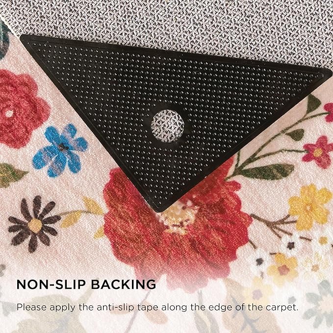 5x7 Washable Rug for Living Room, Pink Floral Area Rug, Non Slip Low Pile Soft Flower Carpet, Large Rugs for Bedroom, Dining Room, Office, Kids Playroom, Nursery, Pink/Beige-CubbioJoy