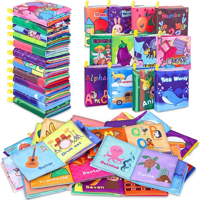 Baby Bath Books, Fabric Soft Baby Cloth Books, Early Education Toys, Waterproof Babies Book for Toddler, Newborn, Infants Perfect Shower Toys, Kids Bath Toys Toddler Gift (12PCS)-CubbioJoy