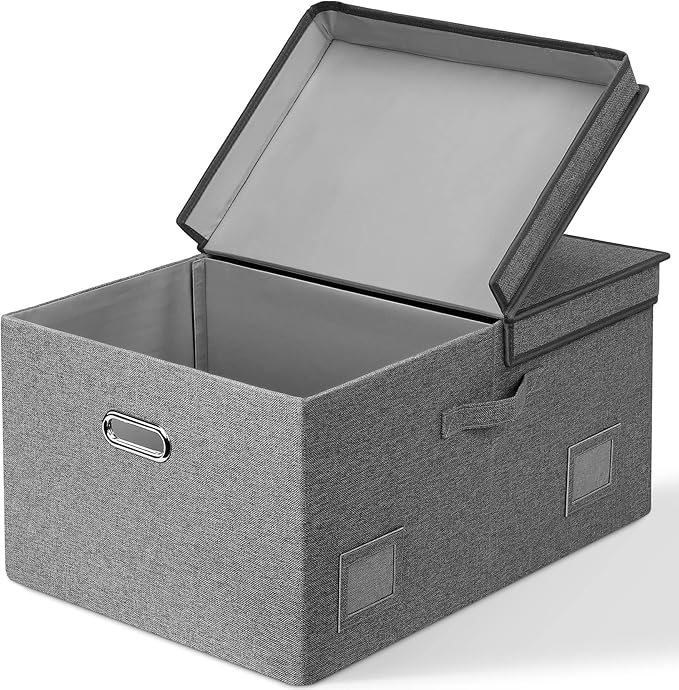 75 Quarts Extra Large Decorative Storage Bins with Lids, 1 Pack Gray Collapsible Storage Bins with Lids, Stackable Storage Bins Decorative Box Storage With Lid Extra Large-CubbioJoy