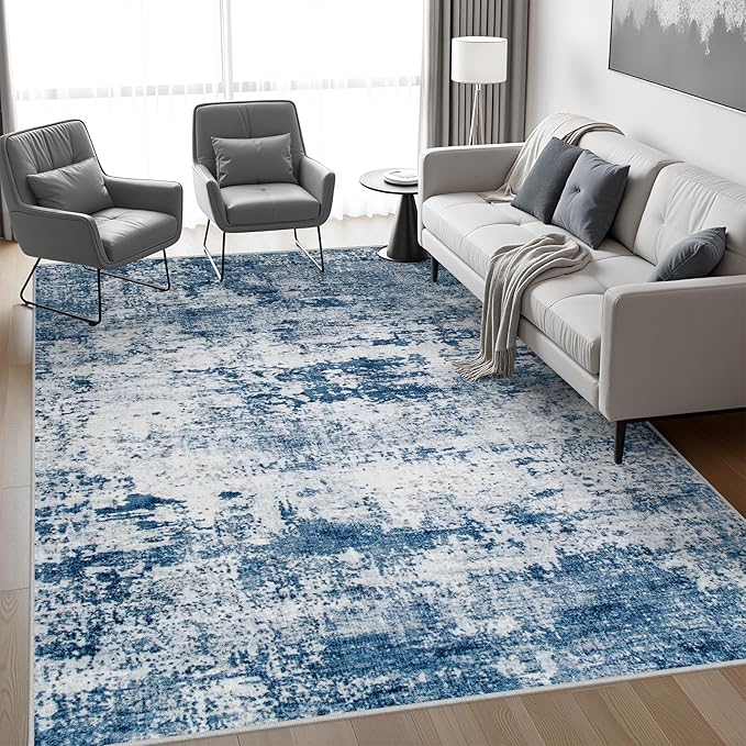 6x9 Area Rug Living Room Rug: Washable Modern Abstract Soft Thin Rug Indoor Floor No Slip Stain Resistant Carpet for Bedroom Dining Room Farmhouse Nursery Home Office - Blue-CubbioJoy