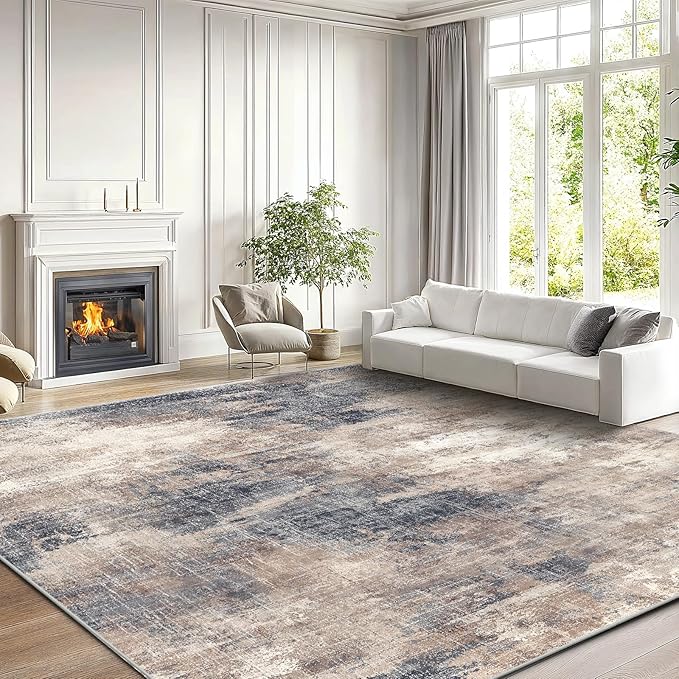AMADA HOMEFURNISHING 9x12 Large Area Rug, Modern Abstract Living Room Rug with Non-Slip Backing & Short Pile, Washable Rug with Abstract Pattern for Living Room, Bedroom and Dinning Room, Brown-CubbioJoy