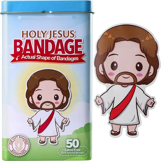 BioSwiss Bandages, Holy Jesus Shaped Self Adhesive Bandage, Latex Free Sterile Wound Care, Fun First Aid Kit Supplies for Kids and Adults, 50 Count-CubbioJoy