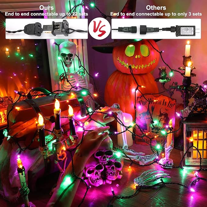 Brizled Purple Green Orange Halloween String Lights, 33ft 100 LED Halloween Lights Outdoor, 120V UL Listed Purple Orange String Light Connectable, Mini Tree Light Set for Holiday Tree Party Home Decor-CubbioJoy