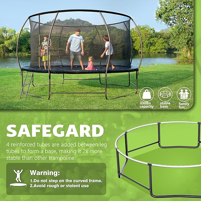 14FT 12FT 10FT 16FT Trampoline with Safety Enclosure, Anti-Rust Coating – ASTM Certified, Heavy-Duty Outdoor Trampoline with Ladder – for Kids & Adults-CubbioJoy