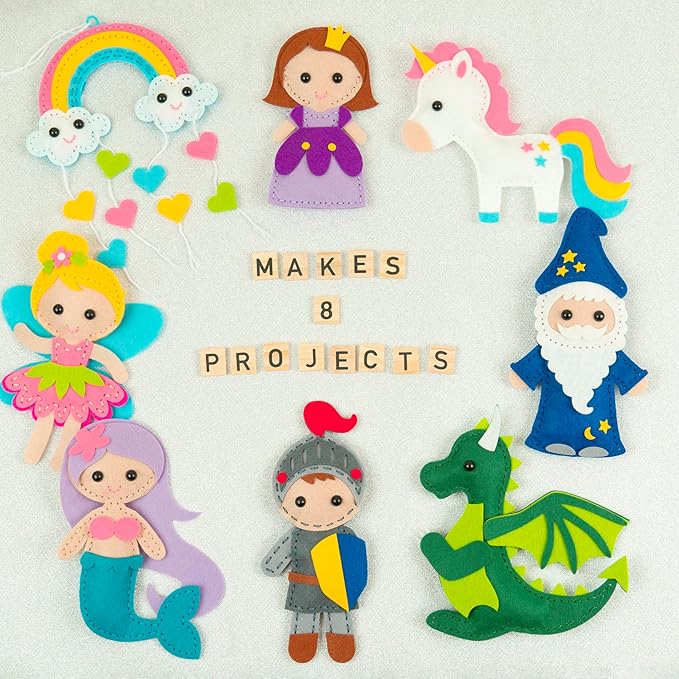 Craftorama Sewing Kit for Kids, Fun and Educational Fairytale Craft Set for Boys and Girls Age 7-12, Sew Your Own Felt Animals Craft Kit for Beginners, 165 Piece Set-CubbioJoy