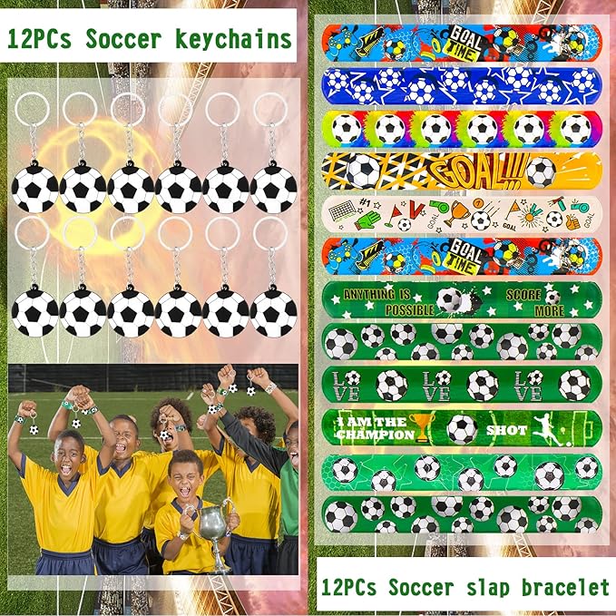 158Pcs Soccer Party Favors - Bags, Whistles, Balls, Slap Bracelets, Keychains, Stickers, Tattoos for Party Goodie Bags-CubbioJoy