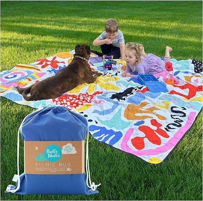 Jumbo Picnic Rug, Large Picnic Mat, 6'7" x 6'7", Outdoor Waterproof Picnic Blanket Beach Mat, Foldable & Waterproof, Picnic Blankets Ideal for Beach & Park, Outdoor Blanket, Pop Pip Pow-CubbioJoy
