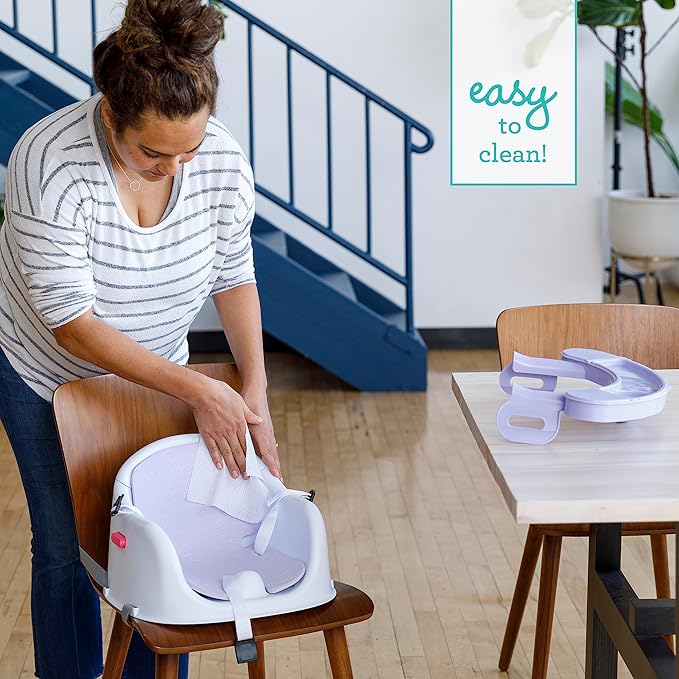 Infantino Music & Lights 3-in-1 Discovery Seat & Booster, Toddler Booster Seat for Dining Table or Kitchen Chair, Baby Activity Center & Snack Tray, Lavender-CubbioJoy