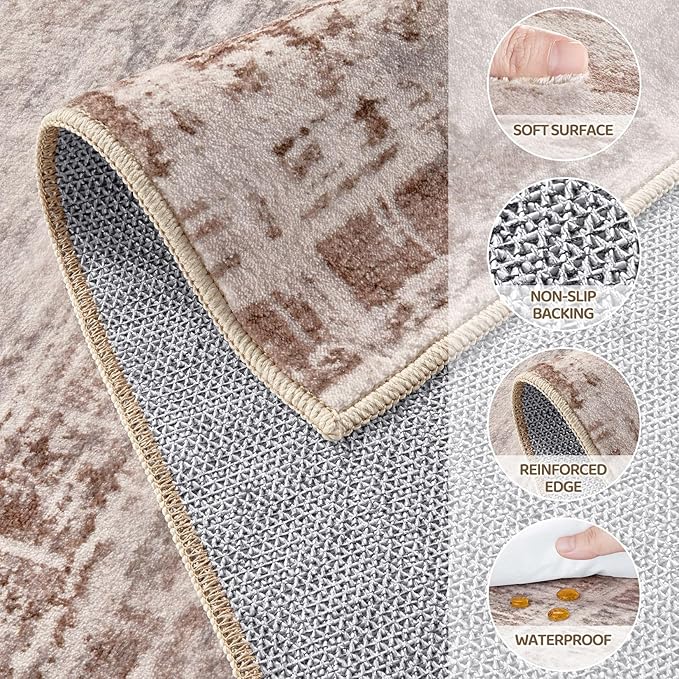 Area Rug for Living Room: 6x9 Washable Neutral Abstract Modern Soft Rugs Non Slip Indoor Floor Stain Resistant Large Carpet for Bedroom Dining Room Office Nursery - Red Brown-CubbioJoy