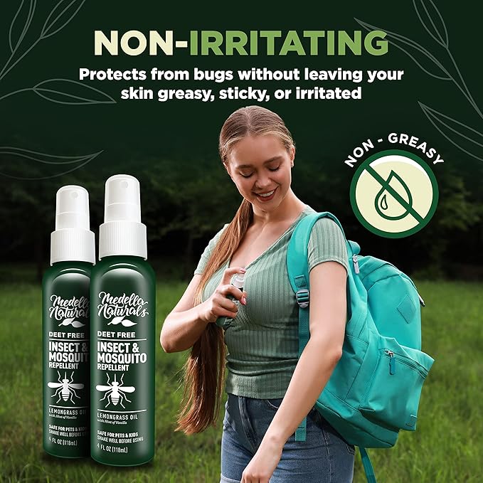 Deet-Free Insect & Mosquito Repellent Pack of 2 (4 oz) – Nice Smelling Insect Repellent with Lemongrass Oil Safe for Pets and Kids – Bug Spray Against Mosquitoes, Gnats, Black Flies, and No-See-ums-CubbioJoy