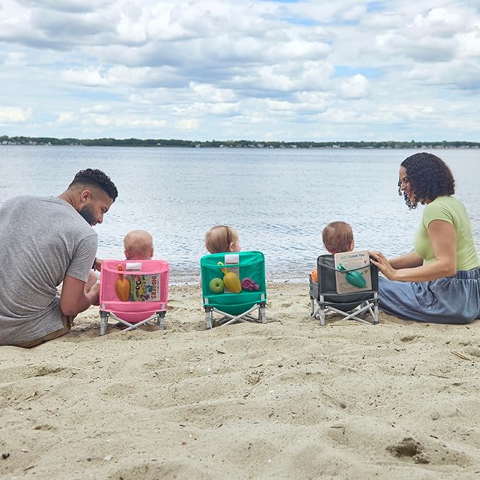 Bright Starts Pop 'N Sit Portable Booster, Indoor/Outdoor Use, Floor Seat with Feeding Tray, Grey, 6 Mos - 3 Yrs-CubbioJoy