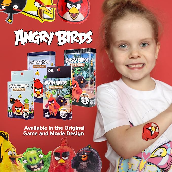 BioSwiss Bandages, Angry Birds Game Shaped Self Adhesive Bandage, Latex Free Sterile Wound Care, Standard Shape for Kids and Adults, 50 Count-CubbioJoy