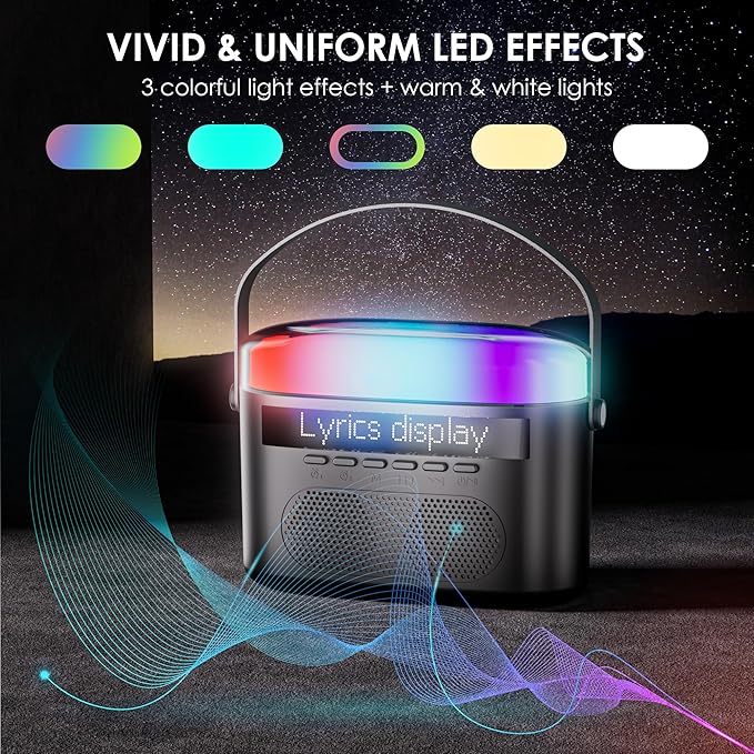 Karaoke Machine,Karaoke Machine with Lyrics Display,Portable Bluetooth 5.3 Karaoke Speaker with Upgraded Dual Speakers for Kids and Adults,with White Noise and Night Light Function (Black)-CubbioJoy