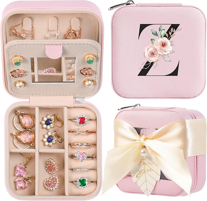 AYGXU Travel Jewelry Box for Women and Girls - Small Case With Initial A-Z - Teacher Gifts-CubbioJoy