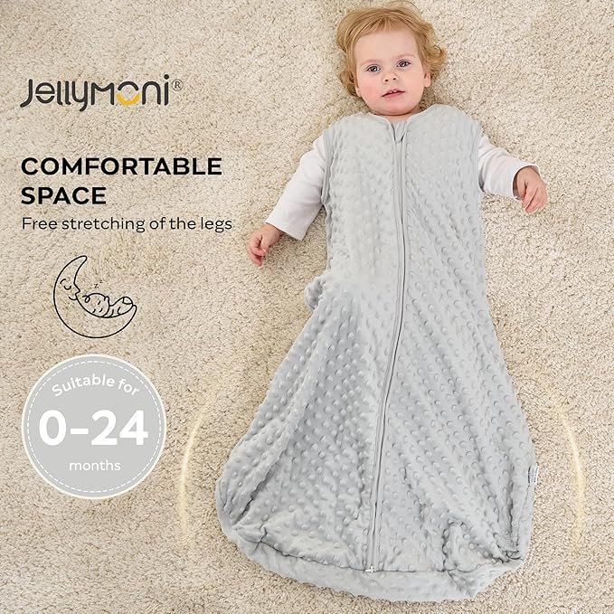 JELLYMONI Fleece Baby Sleep Sack 6-12 Months, 1.5 Tog Warm Winter Baby Wearable Blanket with Plush Dots and 2-Way Zipper, Cotton Toddler Sleep Sack-CubbioJoy