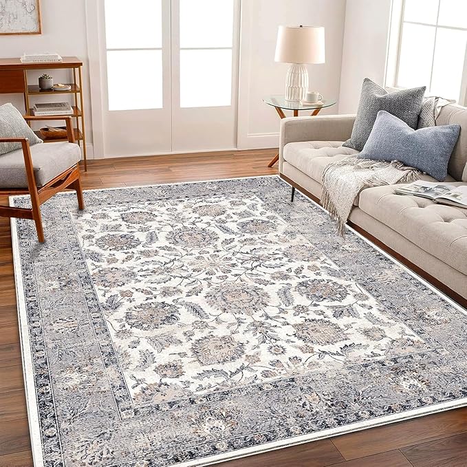 9x12 Washable Area Rug Medallion Distressed Design Boho Medallion Non-Shedding Easy Care Ideal for High Traffic Areas in Living Room Bedroom Kitchen Office Coffee Table Large Carpet-CubbioJoy