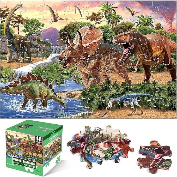 Jumbo Floor Puzzle for Kids,48 Piece Dinosaur Large Jigsaw Puzzles for Toddlers Ages 3-5,Children Learning Preschool Educational Dinosaur Toys,Christmas Birthday Gifts for Boys Girls Ages 4-8-CubbioJoy
