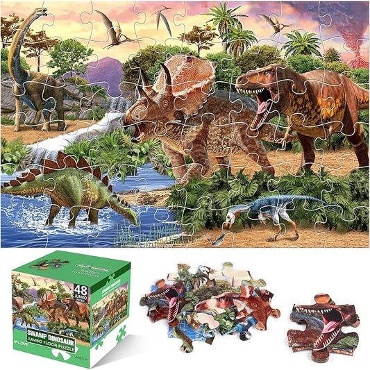 Jumbo Floor Puzzle for Kids,48 Piece Dinosaur Large Jigsaw Puzzles for Toddlers Ages 3-5,Children Learning Preschool Educational Dinosaur Toys,Christmas Birthday Gifts for Boys Girls Ages 4-8-CubbioJoy