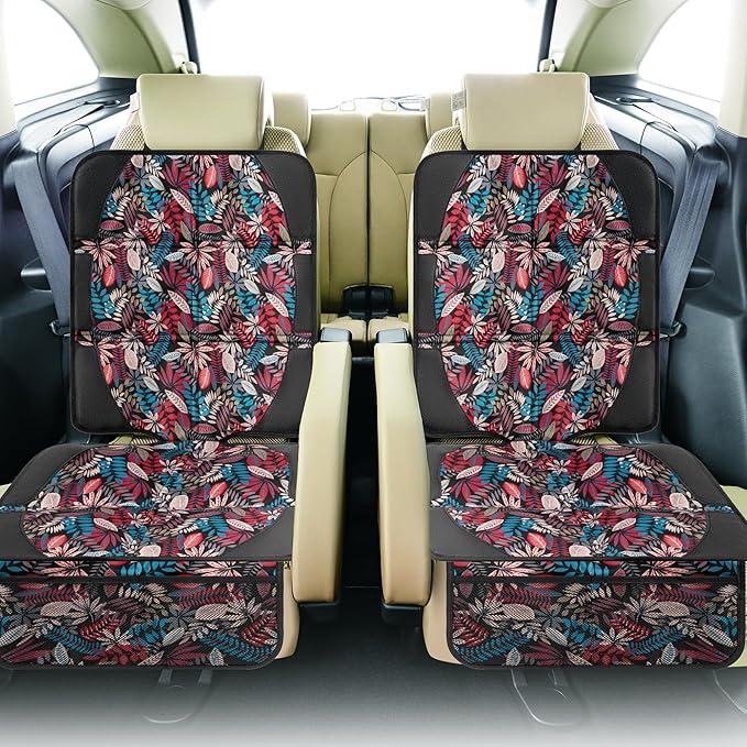 Car Seat Protector for Child Car Seat, 2 Pack Baby Car Seat Covers with Mesh Pockets & Non-Slip Backing 600D Durable Seat Protector Under Baby Car Seat for Car Back Seat (Red Leaves, Large)-CubbioJoy