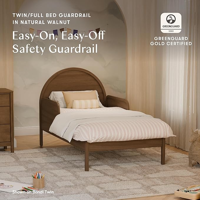 Babyletto Twin/Full Size Guardrail - GREENGUARD Gold Certified Bed Rail for Toddlers - Removable Wooden Baby Bedside Railing Guard for Child Safety & Sleep - Kids/Toddler Bed Rails/Side Guards, Walnut-CubbioJoy