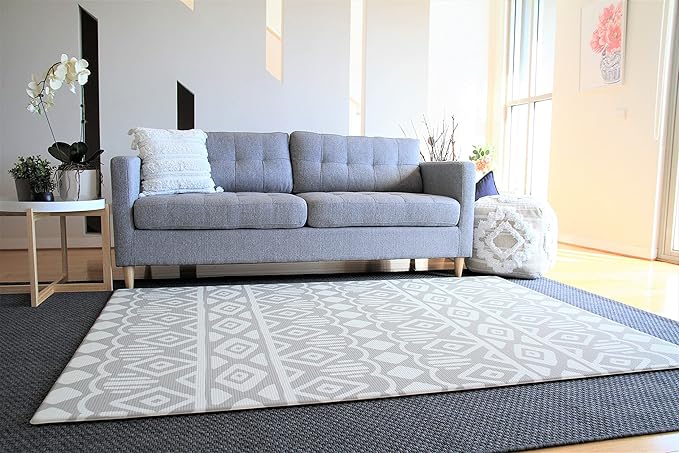 Cushmat Stylish Reversible Foam Play Mat (Large, Crystals - Gray Pink) - Soft, Waterproof, Durable Play mat for Infants, Babies, Toddler, Kids & Grownup - 6.5ft x 4.5ft-CubbioJoy