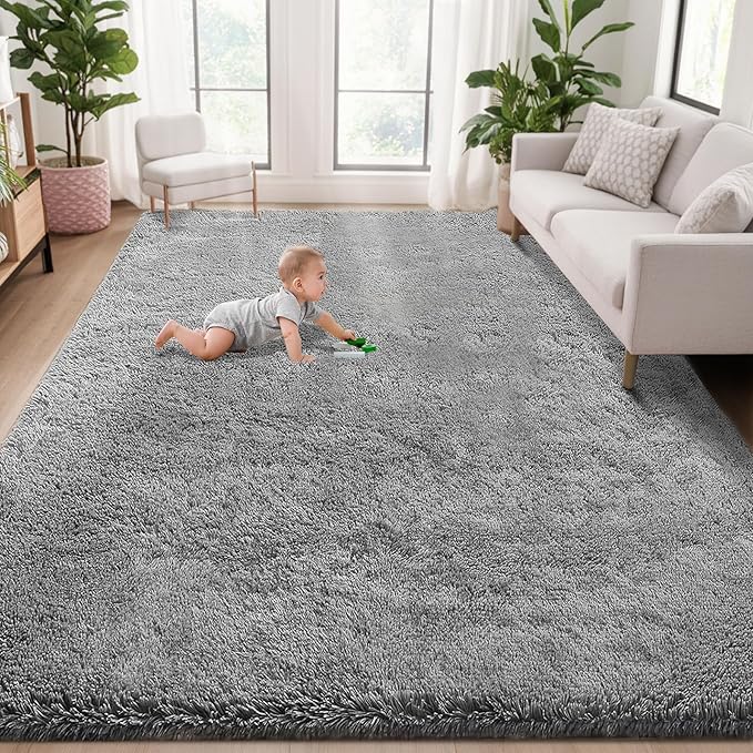 5x8 Area Rug for Living Room: Fluffy Shag Soft Washable Rugs Fuzzy Plush Indoor Carpet for Bedroom Nursery Playroom Dorm Kids Girls Boys Room (Grey, 5'x8')-CubbioJoy