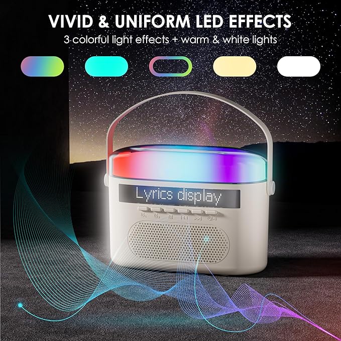 Karaoke Machine,Karaoke Machine with Lyrics Display,Portable Bluetooth 5.3 Karaoke Speaker with Upgraded Dual Speakers for Kids and Adults,with White Noise and Night Light Function-CubbioJoy