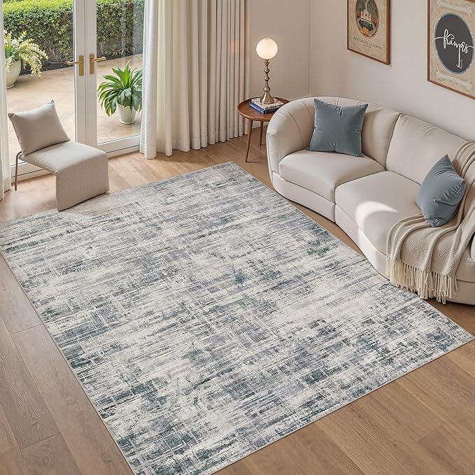 Area Rug for Living Room: 5x7 Washable Neutral Abstract Modern Soft Rugs Non Slip Indoor Floor Stain Resistant Carpet for Bedroom Dining Room Office Nursery - Gray-CubbioJoy