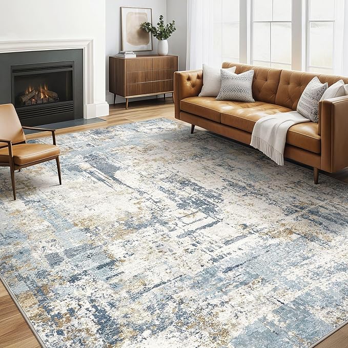 6x9 Area Rugs Washable Rug: Large Abstract Modern Soft Stain Resistant Indoor Floor Non Slip Accent Carpet for Living Room Bedroom Nursery Playroom Dining Room Office Dorm Home House- Light Blue-CubbioJoy