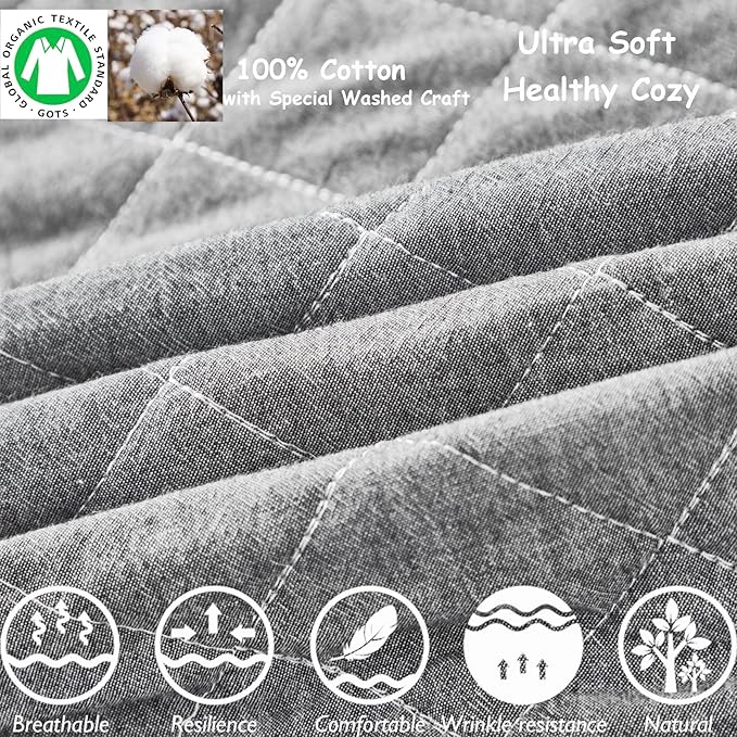 Brandream Gender Neutral Baby Crib Bedding Set 3 Pieces 100% Cotton Like Linen Supersoft Classic Quilted Plaid Design Boho Bohemian Farmhouse Chic Nursery Decor (Gray)-CubbioJoy