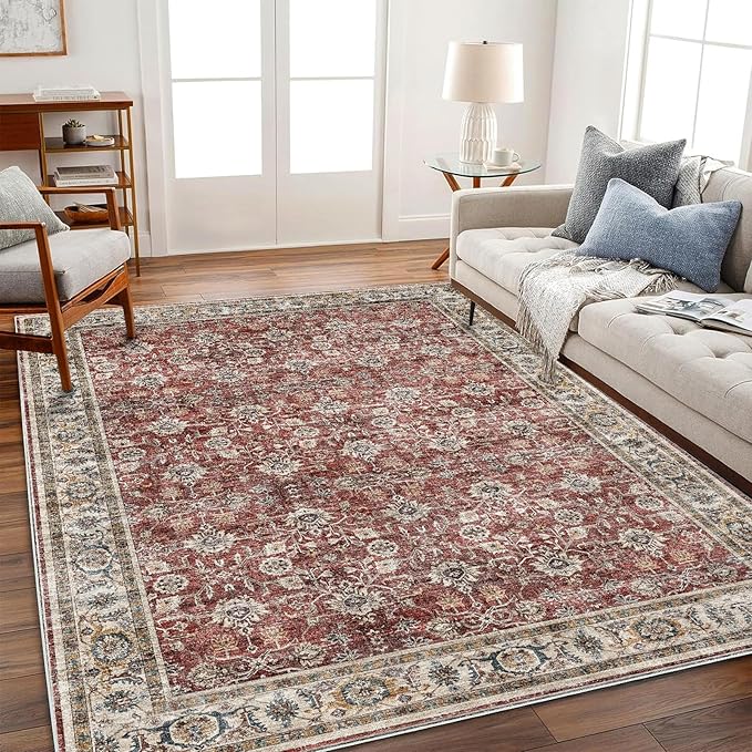 Area Rug 6'x9' Washable Vintage Traditional Floor Cover Thin Retro Kitchen Indoor Distressed Non Slip Carpet for Living Room Bedroom Dining Room-CubbioJoy