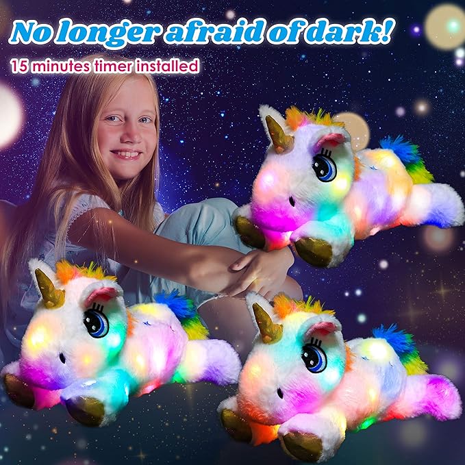 Cuteoy Light-up Plush White Unicorn LED Stuffed Animal Birthday Christmas Plushies Toy Gifts for Kids Toddler Girls, 15"-CubbioJoy