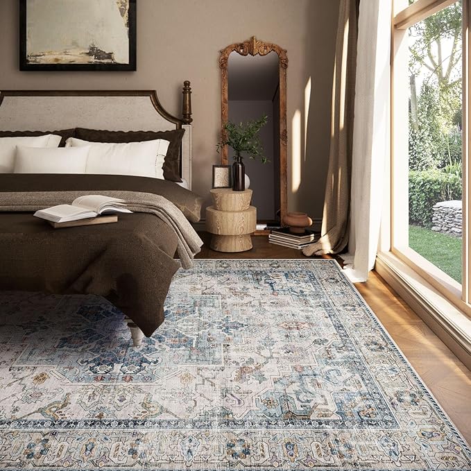 8x10 Area Rugs for Living Room: Washable Bedroom Rug Boho Vintage Rugs Stain Resistant Non Slip Low Pile Soft Lightweight Carpet for Kitchen Dining Room Farmhouse Nursery Kids Room Home Office-CubbioJoy