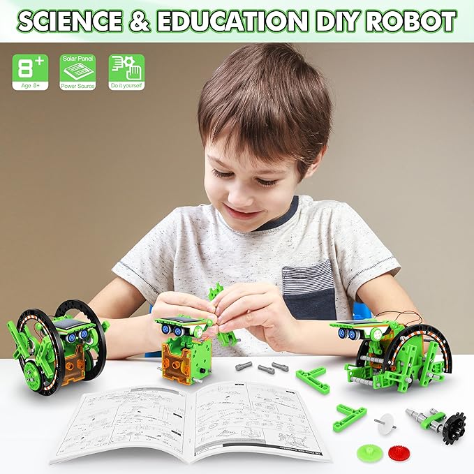 Bottleboom STEM 13-in-1 Education Solar Power Robots Toys for Boys Age 8-12, Educational Toy Science Kits for Kids Experiment Robotics Set Birthday Gifts for 8 9 10 11 12 Years Old-Green-CubbioJoy