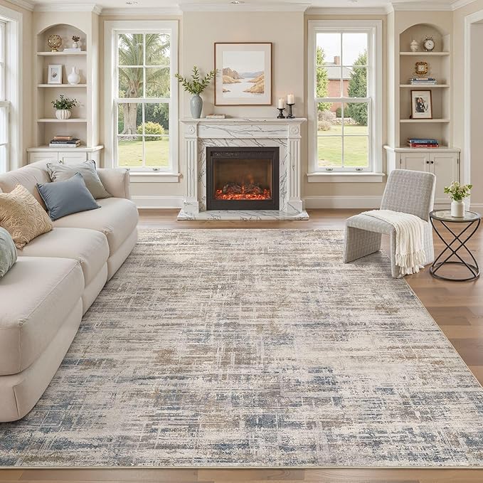 Area Rug for Living Room: 12x15 Washable Neutral Abstract Modern Soft Rugs Non Slip Indoor Floor Stain Resistant Large Carpet for Bedroom Dining Room Office Nursery - Brown-CubbioJoy