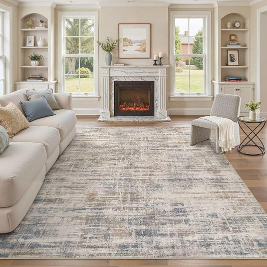 Area Rug for Living Room: 10x14 Washable Neutral Abstract Modern Soft Rugs Non Slip Indoor Floor Stain Resistant Large Carpet for Bedroom Dining Room Office Nursery - Brown-CubbioJoy