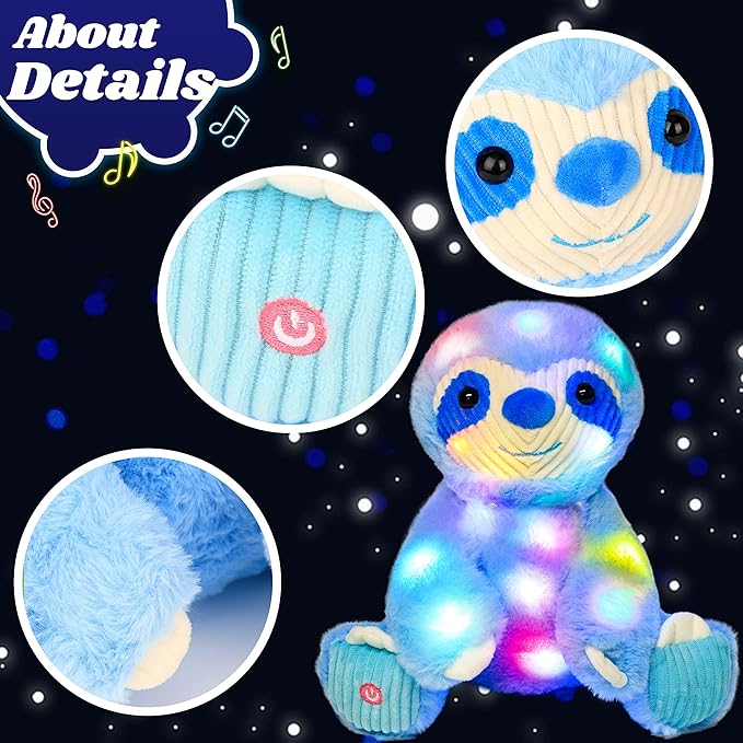 Cuteoy Light-up Plush Blue Sloth LED Stuffed Animal Birthday Christmas Plushies Toy Gifts for Kids Toddler Girls, 10.5"-CubbioJoy