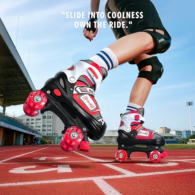 Adjustable Quad Skates for Kids, Teens, and Adults – Light-Up Wheels – Comfortable Fit, Secure Closure, Indoor and Outdoor Roller Skates for Boys and Girls-CubbioJoy