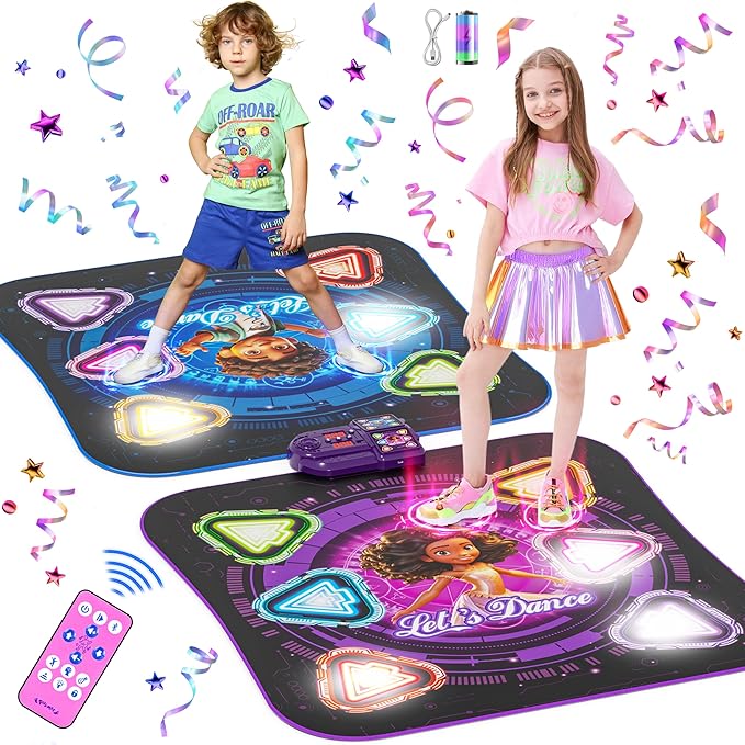 Dance Mat, 2025 Rechargeable Light-Up 2-Player Opposing Dance Pad with Bluetooth, 12-Button Music Dancing Toy, Christmas Birthday Gift for 3-12 Year Old Boys Girls-CubbioJoy