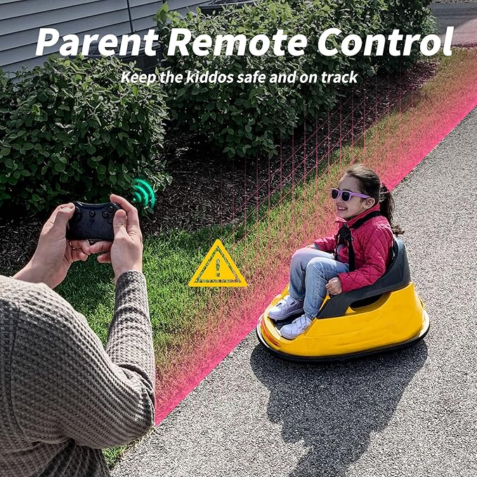 Baby Bumper Car, 6V Electric Kids Bumper Car for Toddlers with Remote Control, Bluetooth - Yellow-CubbioJoy