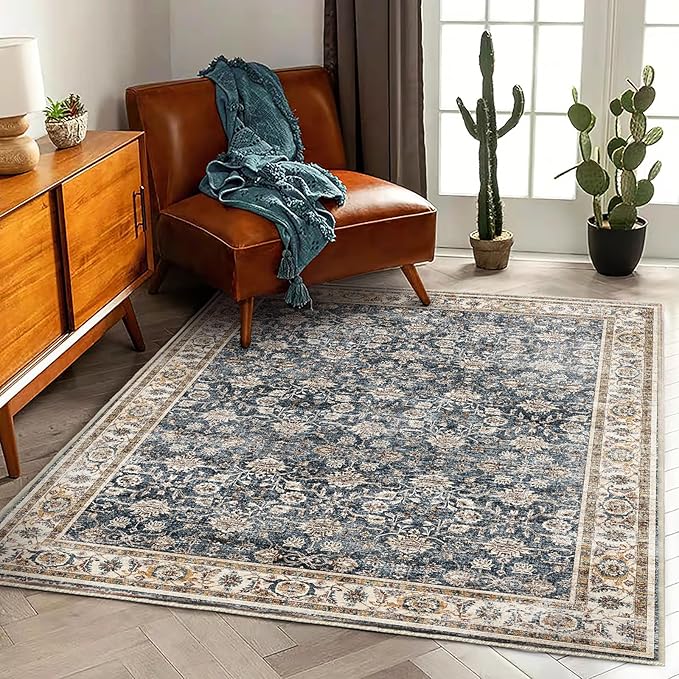 Area Rug 5'x7' Washable Rug Vintage Traditional Floor Cover Thin Retro Kitchen Indoor Distressed Non Slip Carpet for Living Room Bedroom Dining Room-CubbioJoy