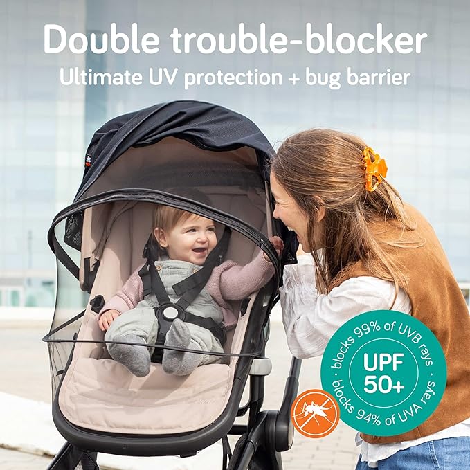 Baby Uma 2-in-1 Mosquito Net for Stroller & Stroller Sun Shade - UPF 50+ Baby Sun Protection, Breathable Blackout Mesh Baby Mosquito Net (+ Travel Bag)-CubbioJoy