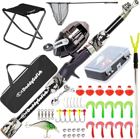 DaddyGoFish Kids Fishing Pole - Rod Reel Combo Tackle Box Starter Set - First Year Small Gear Kit for Boys Girls Toddler Youth Age Beginner Little Children-CubbioJoy