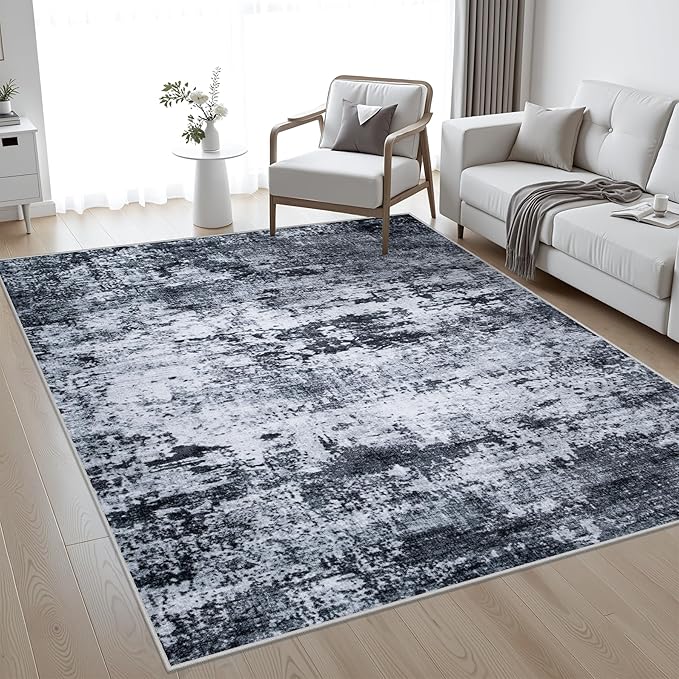 5x7 Area Rug Living Room Rug: Washable Modern Abstract Soft Thin Rug Indoor Floor No Slip Stain Resistant Carpet for Bedroom Dining Room Farmhouse Nursery Home Office - Black-CubbioJoy